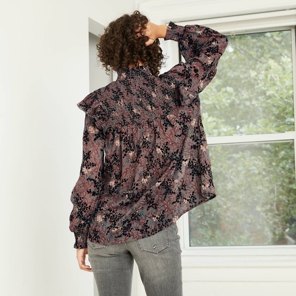 Knox Rose Printed Bishop Long Sleeve Blouse Size L - Picture 2 of 10